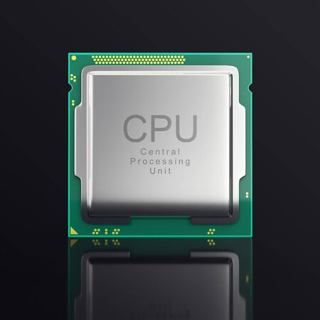 3d illustration modern multicore CPU on black background.