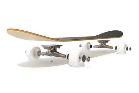 3d rendring disassembled schematic skateboard on white background.の写真素材