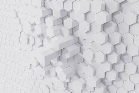 White geometric hexagonal abstract background, 3d renderingの写真素材