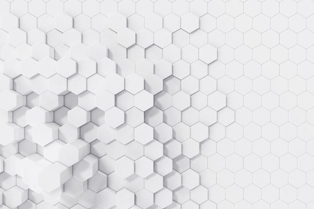 White geometric hexagonal abstract background, 3d rendering