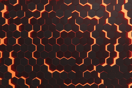 Red glowing hexagon futuristic background, 3d rendering