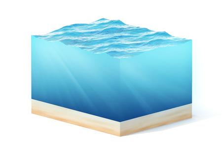 3d rendering illustration of cross section of water cube isolated on white with shadow.の写真素材