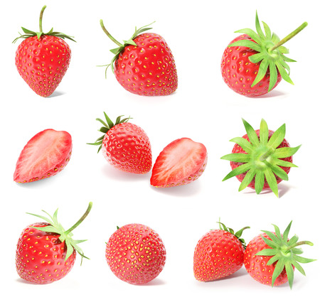 3d rendering a set, collection of fresh strawberry fruits isolated on white backgroundの写真素材