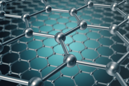 3d rendering abstract nanotechnology hexagonal geometric form close-up, concept graphene molecular structure.の写真素材