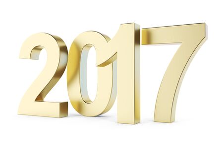 New 2017 year golden isolated on white background. 3D rendering.の写真素材