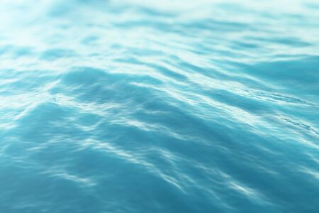 Blue water background with ripples, sea, ocean wave low angle view. Close-up Nature background. Hard focus with selective focus. 3d renderingの写真素材