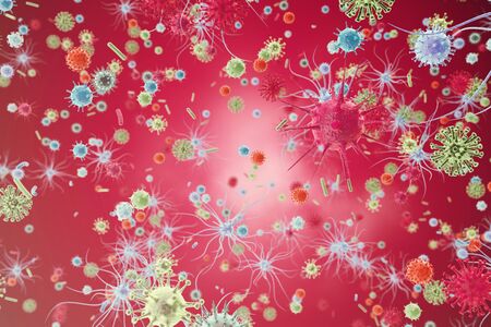 Hepatitis, H1N1, HIV, FLU, AIDS viruses abstract background. 3d rendering