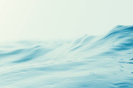 Blue water background with ripples, sea, ocean wave low angle view. Close-up Nature background. Hard focus with selective focus. 3d renderingの写真素材