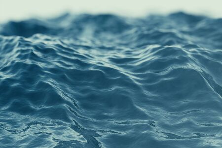 Blue water background with ripples, sea, ocean wave low angle view. Close-up Nature background. Soft...