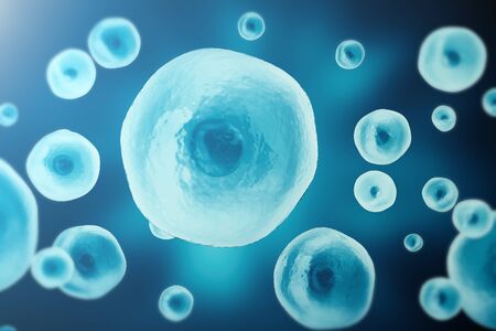 Blue cell background. Life and biology, medicine scientific, molecular research dna. 3d renderingの写真素材