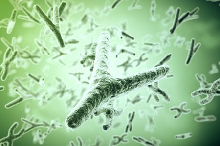 Chromosomes on scientific background. Life and biology, medicine scientific. 3d rendering
