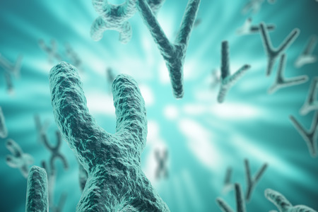 XY-chromosomes on background, medical symbol gene therapy or microbiology genetics research with with focus effect. 3d renderingの写真素材