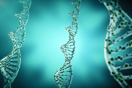 Concept of biochemistry with dna structure on blue background. 3d rendering Medicine concept.の写真素材