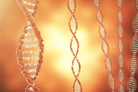 Digital illustration DNA structure in colourful background. Medicine concept 3d renderingの写真素材