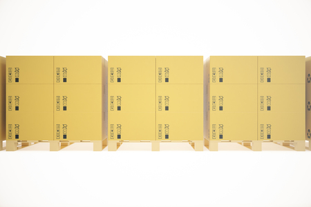 Stack of cardboard delivery boxes or parcels. Warehouse concept background. 3d renderingの写真素材