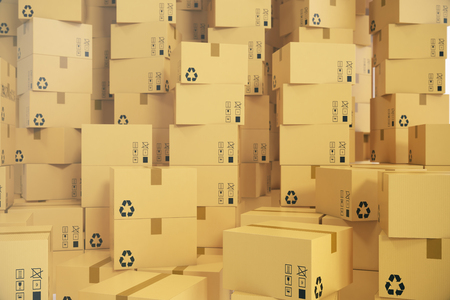 Warehouse or delivery concept background. Heap of cardboard delivery boxes or parcels. 3d renderingの写真素材