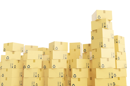Warehouse or delivery concept background. Heap of cardboard delivery boxes or parcels. 3d renderingの写真素材