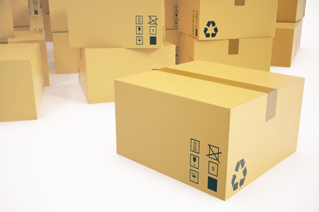 Warehouse or delivery concept background. Heap of cardboard delivery boxes or parcels. 3d renderingの写真素材