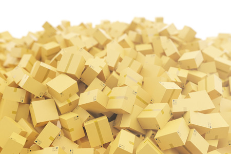 Stack of cardboard delivery boxes or parcels background. 3d renderingの写真素材