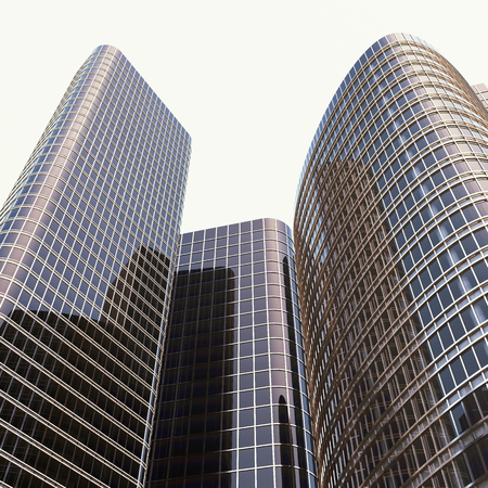Skyscrapers with glass, high rise building, skyscrapers, business concept of successful industrial architecture. 3d renderingの写真素材