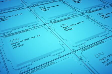 Engineer working on blue print, concept Processor Unit CPU, 3d rendering