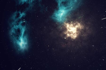 Night sky filled with stars and nebula, space dust in the universe, 3d renderingの写真素材