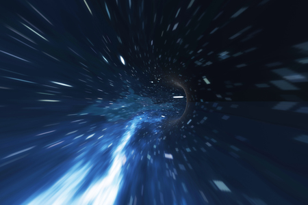 Cosmic wormhole, space travel concept, funnel-shaped tunnel that can connect one universe with another, 3d renderingの写真素材