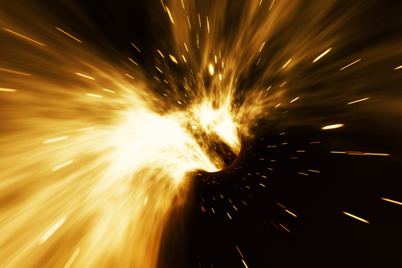 Glowing wormhole in space, interstellar warp, traveling trough space and time, 3d renderingの写真素材