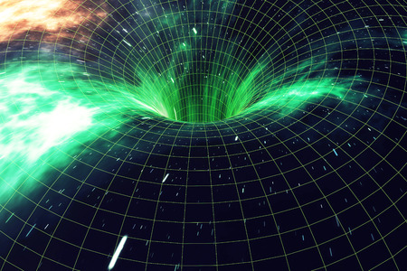 Across the universe. Traveling in space. Time travel. Scene of overcoming the temporary space in cosmos, 3d renderingの写真素材