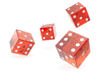 Red Casino dice, concept of gambling, on white background, 3d renderingの写真素材