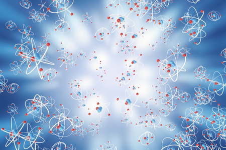 Abstract atom background, Chemistry model of molecule. atoms and electrons. Physics concept, 3d rendering.の写真素材