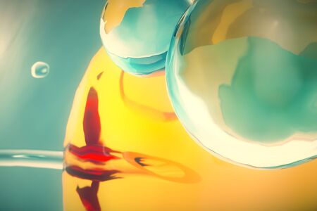 Close-up view 3D illustration Glass needle fertilizing sperm injection in female egg, Concept, scientific experimentの写真素材