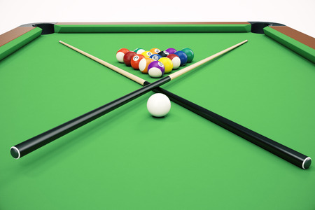 3D illustration Billiard balls in a green pool table, pool billiard game, Billiard conceptの写真素材