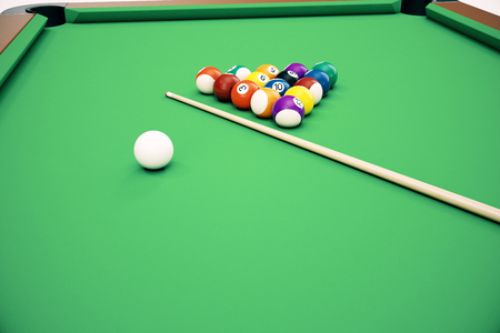 3D illustration American pool snooker balls background. American Billiard. Close up Billiard balls....
