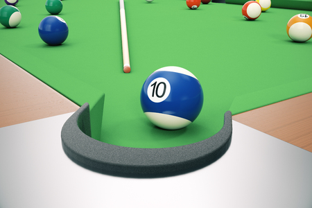 3D illustration American pool snooker balls background. American Billiard. Close up Billiard balls. Bar game. Billiard table game.の写真素材