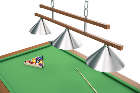 3D illustration Billiard balls on green table with billiard cue, Snooker, Pool game. Billiard conceptの写真素材