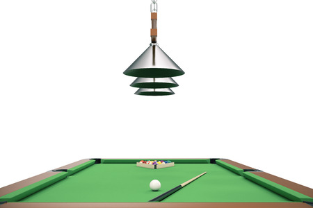 3D illustration Billiard balls on green table with billiard cue, Snooker, Pool game, Billiard...