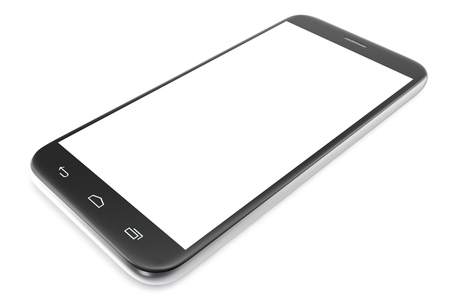 Modern smart phone. White screen for mockup, isolated on white background, 3d illustrationの写真素材