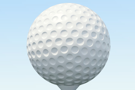 3D illustration Golf ball and ball in grass, close up view on tee ready to be shot. Golf ball on sky background.の写真素材
