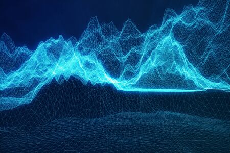 3D illustration abstract digital wireframe landscape. Cyberspace landscape grid. 3d technology....