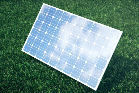 3D illustration solar panels with clouds. Energy and electricity. Alternative energy, eco or green generators. Power, ecology, technology, electricity.の写真素材