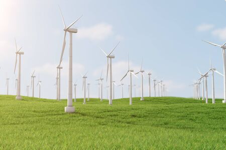 3d illustration, turbine on the grass. Concept alternative electricity source. Eco energy, clean Energyの写真素材