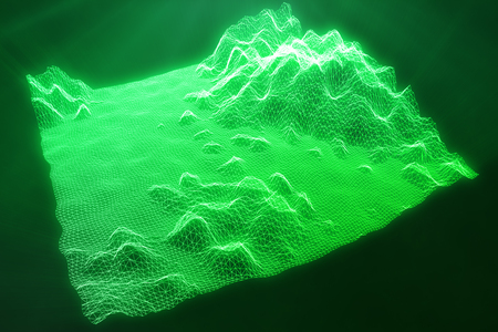 3D illustration abstract green landscape bacgkround. Cyberspace grid. Concept internet connections in cloud computing.の写真素材