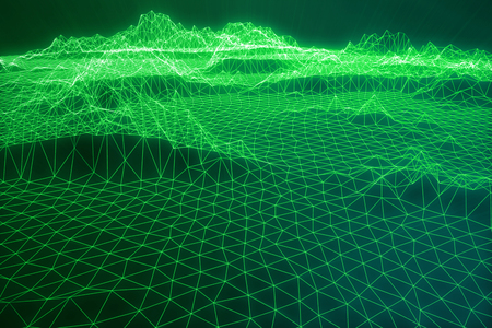 3D illustration internet connection, abstract sence of science and technology. Concept image cyberspace landscape grid.の写真素材