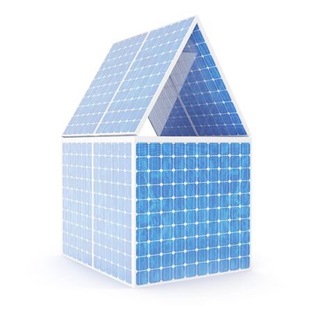3D illustration concept of a house made of solar panels. Concept alternative electricity source. Eco energy, clean Energyの写真素材