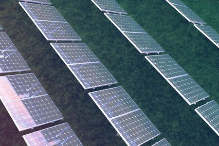 3D illustration Solar energy concept. Sunset sky reflection on photovoltaic panel. Power, ecology, technology, electricity.の写真素材