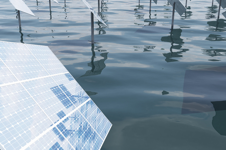 3D illustration solar panels. Solar panel produces green, environmentally friendly energy from the sun. Concept energy of the future.の写真素材