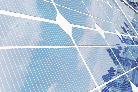 3D illustration solar panels. Solar panel produces green, environmentally friendly energy from the sun. Concept energy of the future.の写真素材