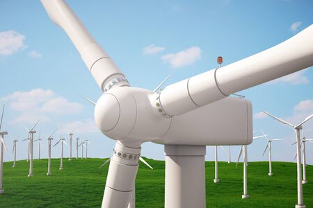 3d illustration, turbine on the grass. Concept alternative electricity source. Eco energy, clean Energyの写真素材