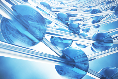3D rendering abstract molecules design. Atoms. Medical background for banner or flyer. Molecular structure with blue spherical particlesの写真素材